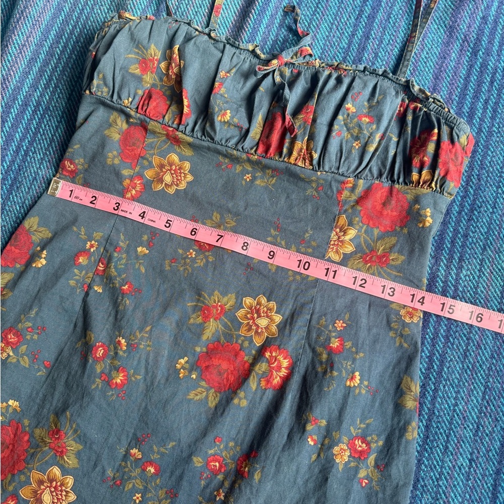 Ralph Lauren Blue Mini Babydoll Dress with Red Floral Print - Picture 9 of 13